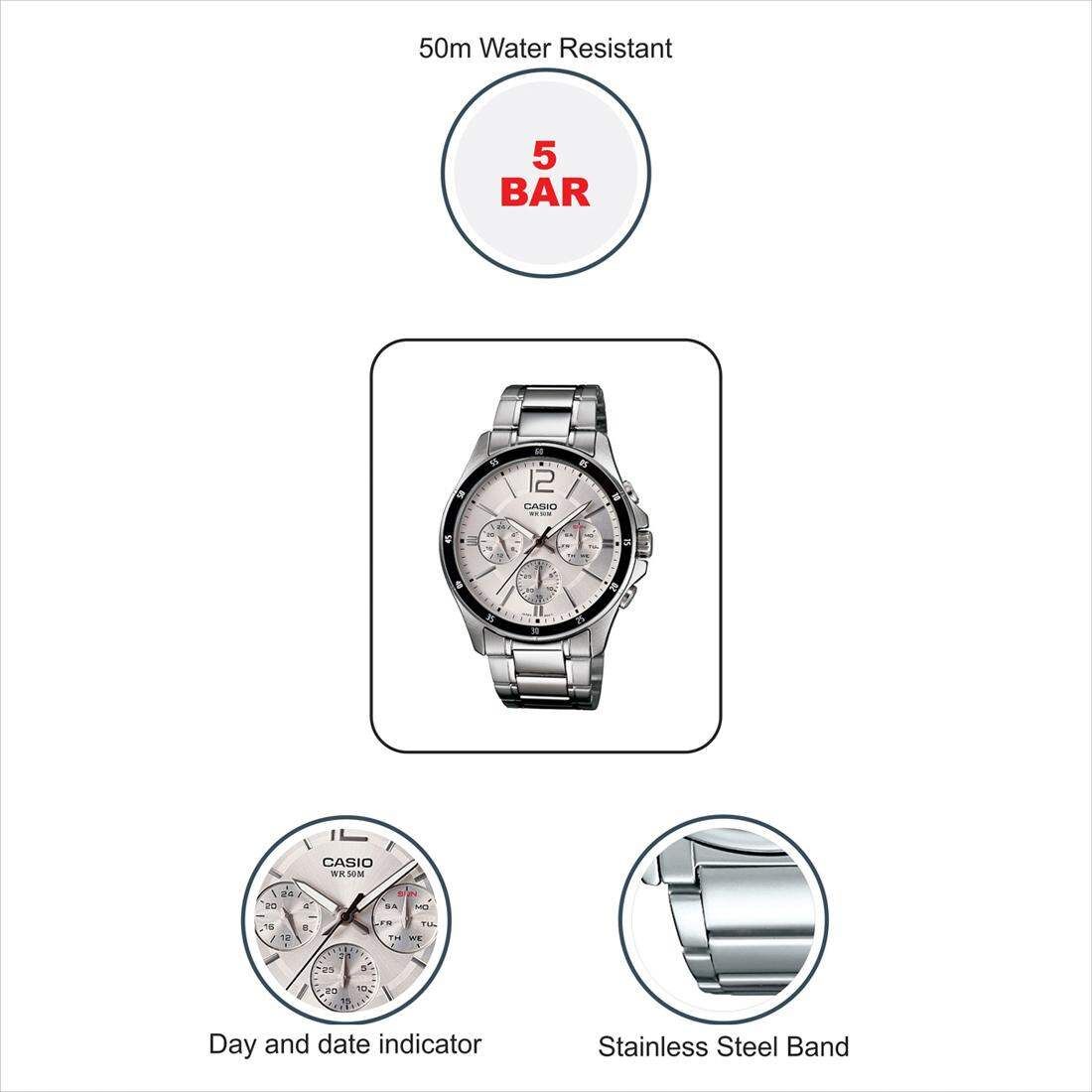 Casio এমটিপি-১৩৭৪ডি মাল্টি-ডায়াল স্টেইনলেস স্টিল মেনস ওয়াচ thumbnail 3