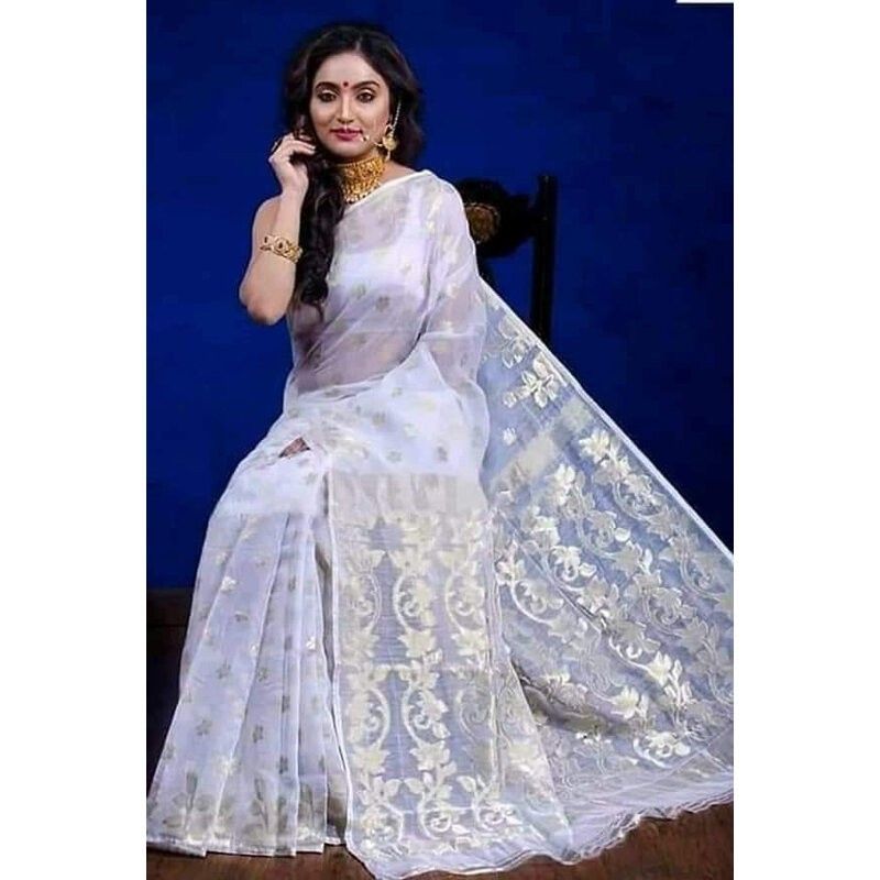 Silken Grace হাফ সিল্ক জামদানি শাড়ি উইথ ব্লাউজ পিস alternate view