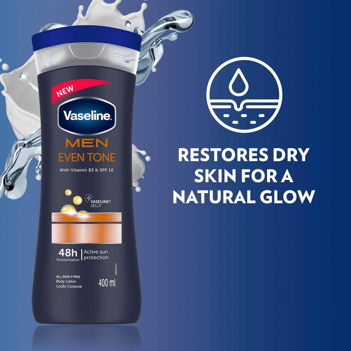 Vaseline Men ইভেন টোন অ্যাক্টিভ ময়েশ্চারাইজিং বডি লোশন (৪০০ মি.লি.) thumbnail 4